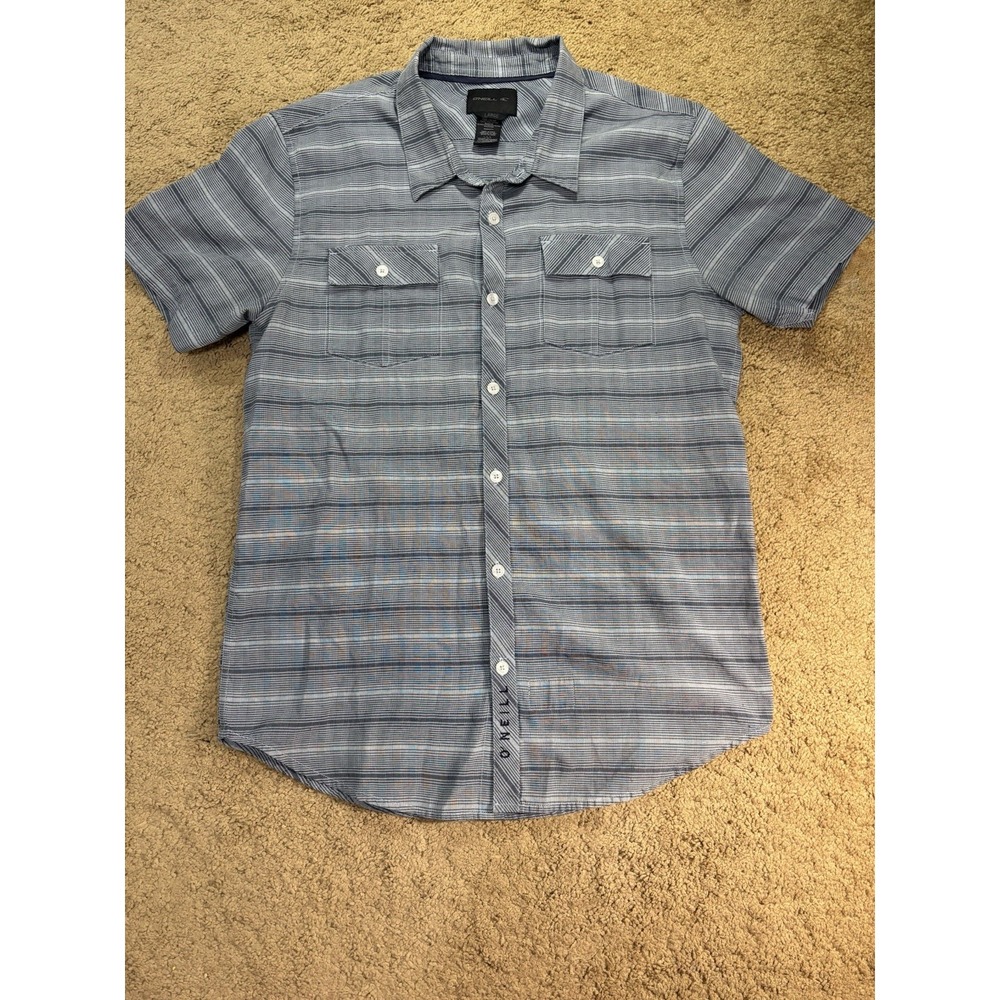 O'Neill Casual Button Down Shirt Men Medium Blue Striped Lightweight Surf